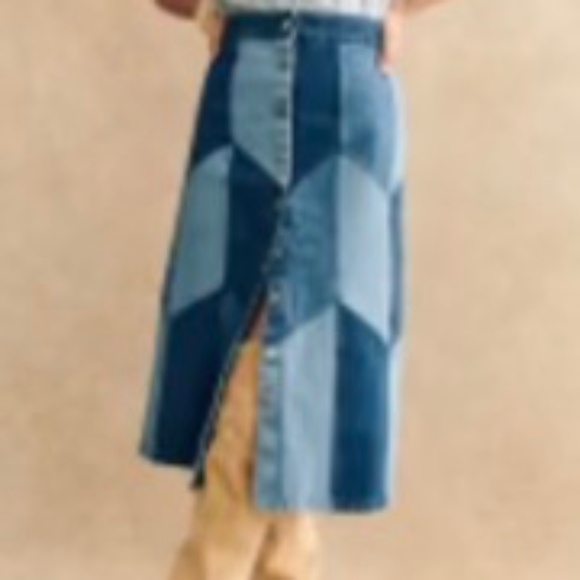 Sezane Alexane Skirt Denim Patchwork - Size 8 - Picture 1 of 3